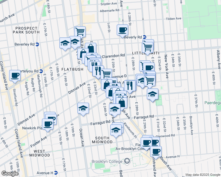 map of restaurants, bars, coffee shops, grocery stores, and more near 2619 Bedford Avenue in Brooklyn
