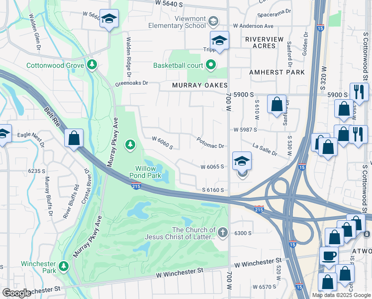 map of restaurants, bars, coffee shops, grocery stores, and more near 6056 Mohican Circle in Salt Lake City