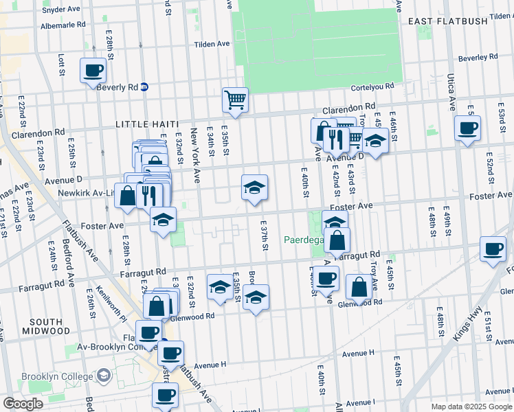 map of restaurants, bars, coffee shops, grocery stores, and more near 710 East 37th Street in Brooklyn