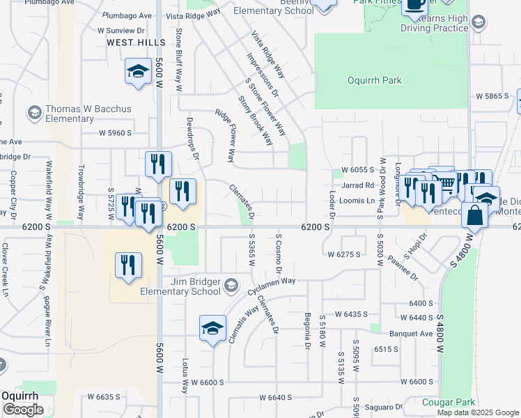 map of restaurants, bars, coffee shops, grocery stores, and more near 5352 Cassatt Circle in Kearns