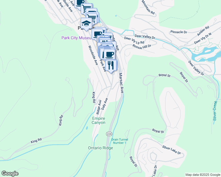 map of restaurants, bars, coffee shops, grocery stores, and more near 15 King Drive in Park City