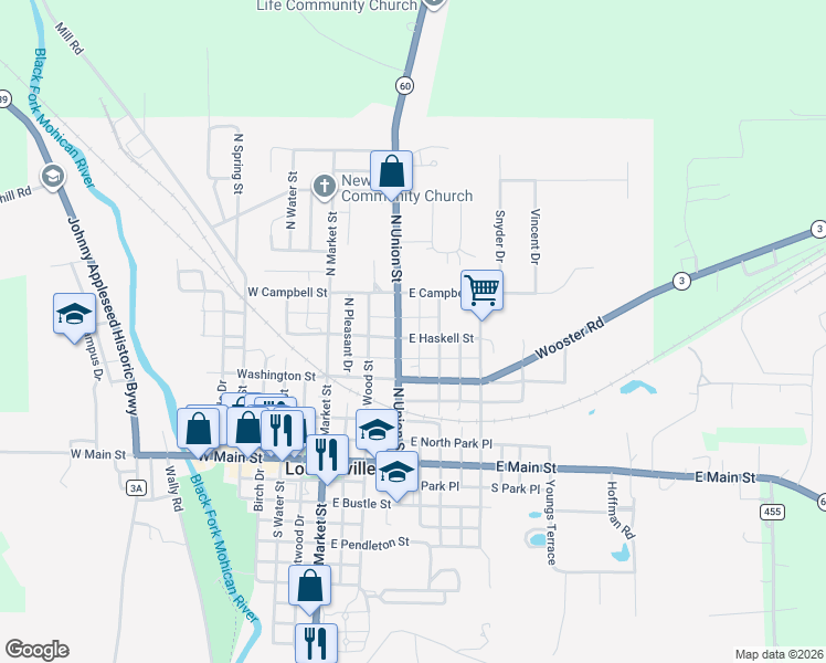 map of restaurants, bars, coffee shops, grocery stores, and more near 317 East Haskell Street in Loudonville