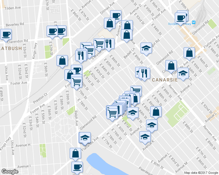 map of restaurants, bars, coffee shops, grocery stores, and more near 630 E 83rd St in Brooklyn