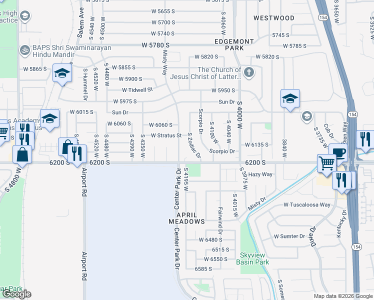 map of restaurants, bars, coffee shops, grocery stores, and more near 6154 South Zodiac Drive in Kearns