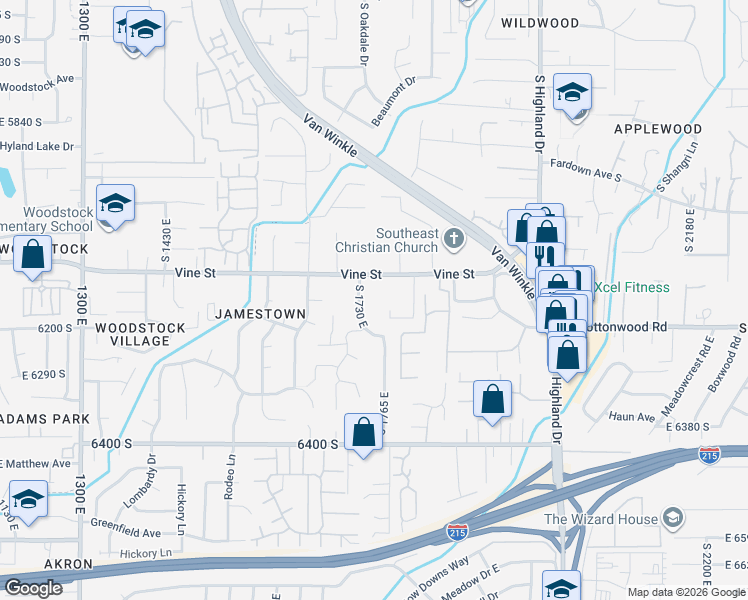 map of restaurants, bars, coffee shops, grocery stores, and more near 1773 Carriage Park Circle in Murray