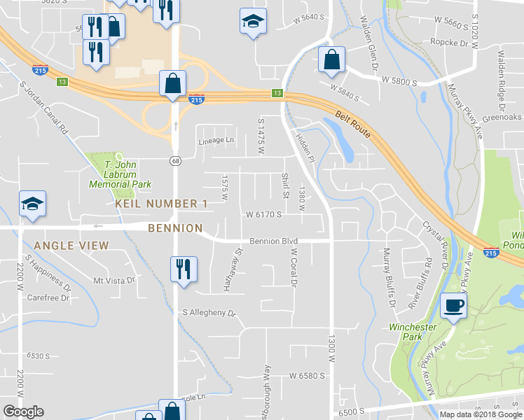 map of restaurants, bars, coffee shops, grocery stores, and more near 1448 West 6170 South in Taylorsville
