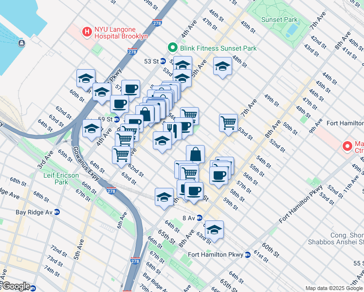 map of restaurants, bars, coffee shops, grocery stores, and more near in Brooklyn