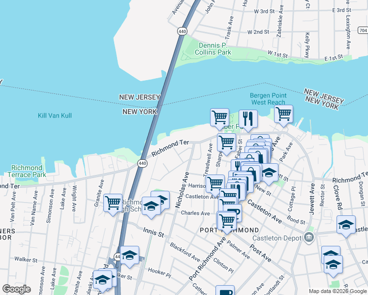 map of restaurants, bars, coffee shops, grocery stores, and more near 17-23 Openview Lane in Staten Island