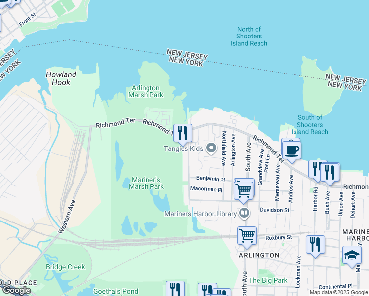 map of restaurants, bars, coffee shops, grocery stores, and more near 44A Holland Avenue in Staten Island