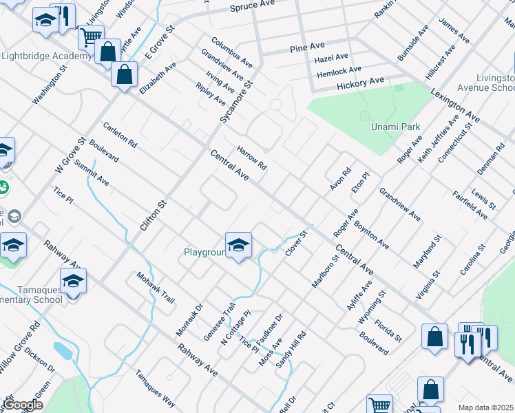 map of restaurants, bars, coffee shops, grocery stores, and more near 4 Starlite Court in Westfield