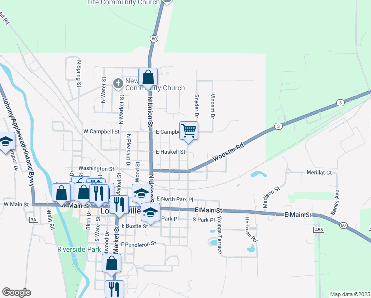 map of restaurants, bars, coffee shops, grocery stores, and more near 430 North Jefferson Street in Loudonville