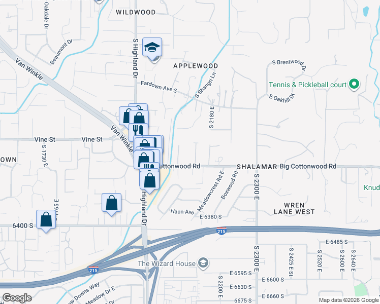 map of restaurants, bars, coffee shops, grocery stores, and more near 6150 Murdoch Woods Place in Salt Lake City