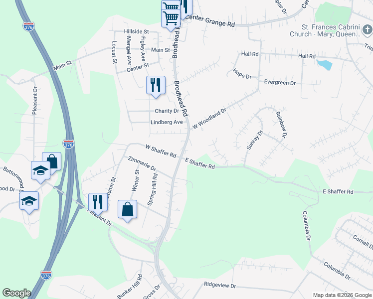 map of restaurants, bars, coffee shops, grocery stores, and more near 3302 Brodhead Road in Aliquippa