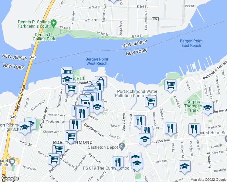 map of restaurants, bars, coffee shops, grocery stores, and more near 2000 Richmond Terrace in Staten Island