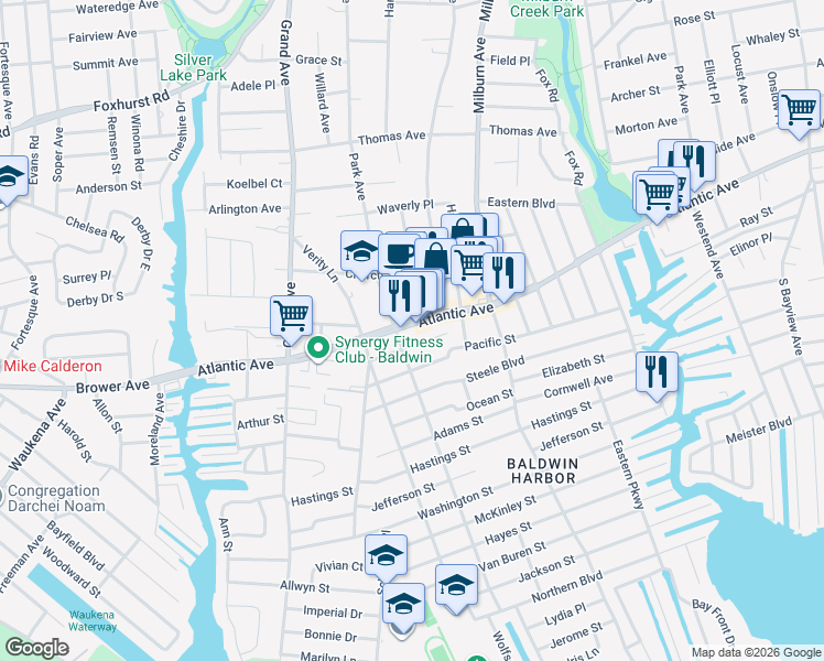 map of restaurants, bars, coffee shops, grocery stores, and more near 920 Atlantic Ave in Baldwin