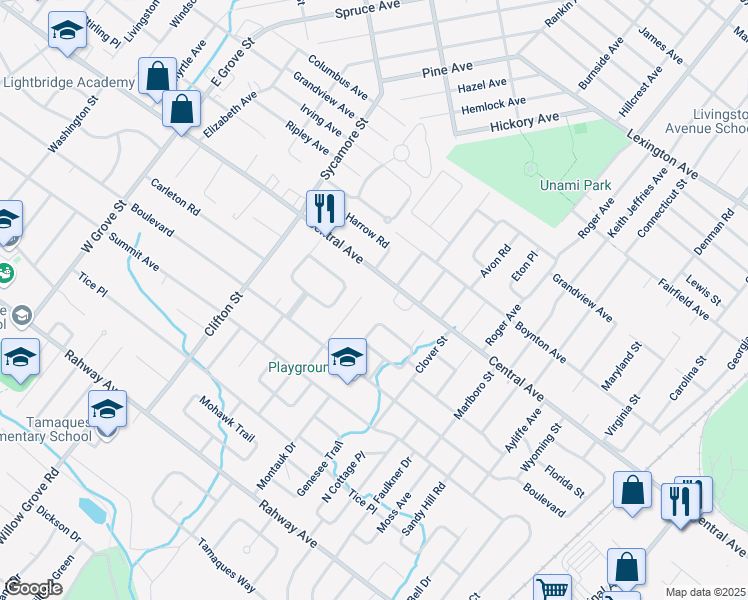 map of restaurants, bars, coffee shops, grocery stores, and more near 4 Starlite Court in Westfield