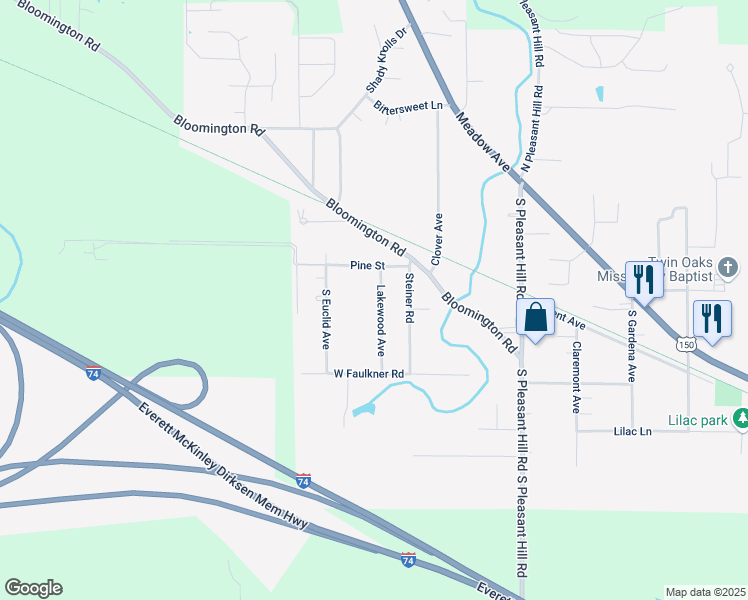map of restaurants, bars, coffee shops, grocery stores, and more near 110 Lakewood Avenue in East Peoria