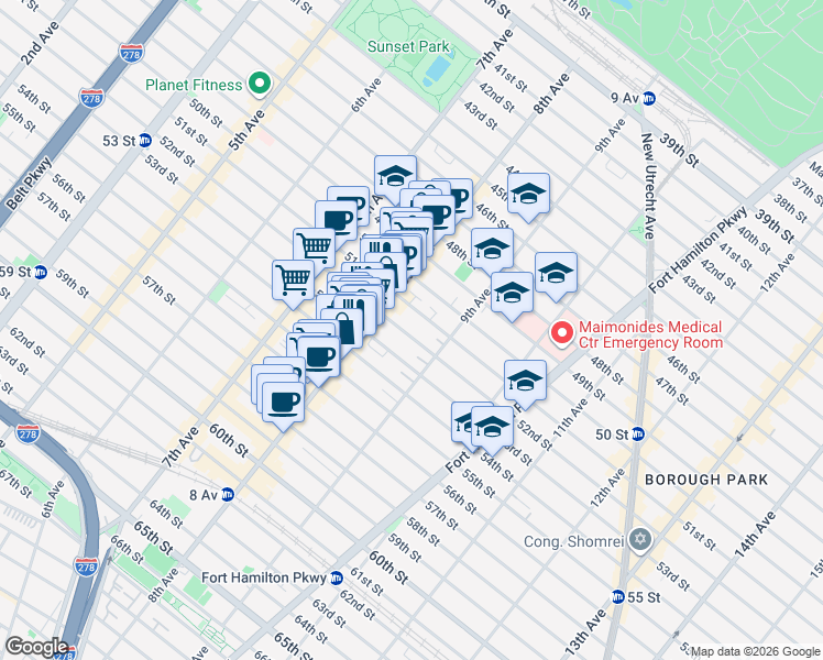 map of restaurants, bars, coffee shops, grocery stores, and more near 834 52nd Street in Brooklyn