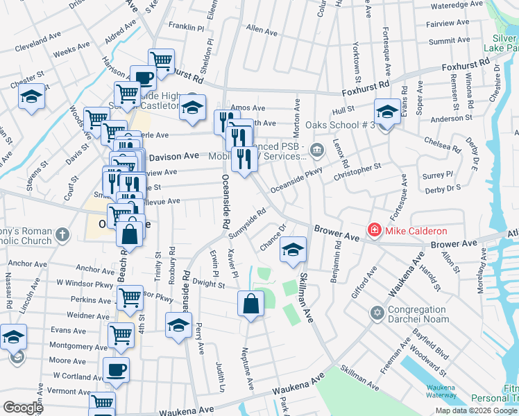 map of restaurants, bars, coffee shops, grocery stores, and more near 2901 Sylvan Court in Oceanside