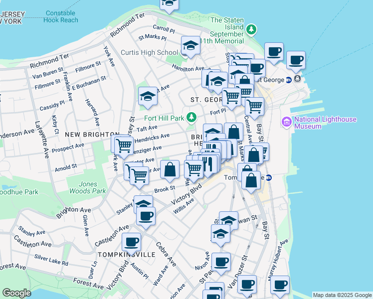 map of restaurants, bars, coffee shops, grocery stores, and more near 354 Westervelt Avenue in Staten Island