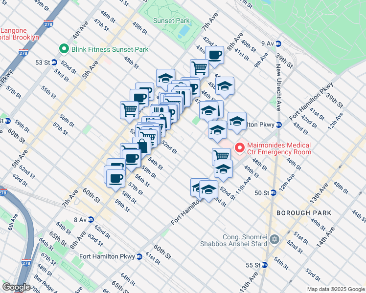 map of restaurants, bars, coffee shops, grocery stores, and more near 866A 51st Street in Brooklyn