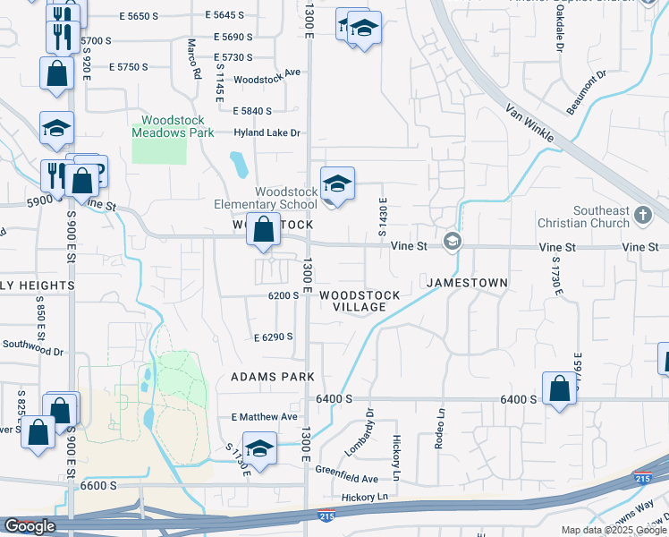 map of restaurants, bars, coffee shops, grocery stores, and more near 1352 Amesbury Circle in Salt Lake City