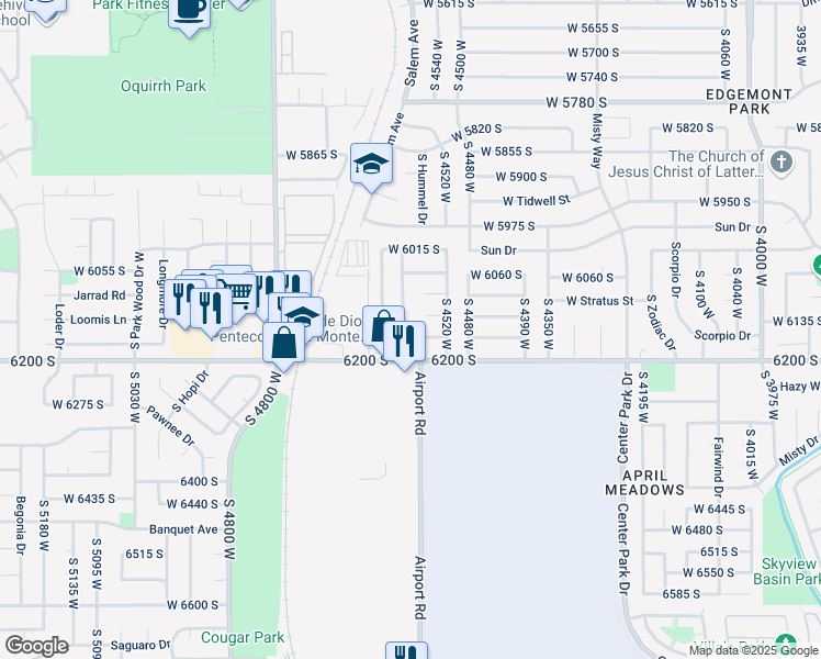 map of restaurants, bars, coffee shops, grocery stores, and more near 4584 West 6165 South in Salt Lake City