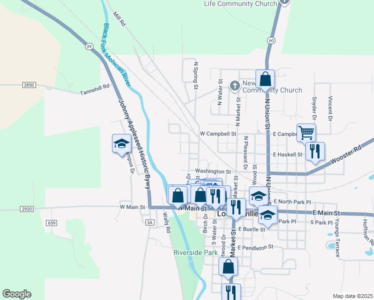 map of restaurants, bars, coffee shops, grocery stores, and more near 410 Riverside Drive in Loudonville