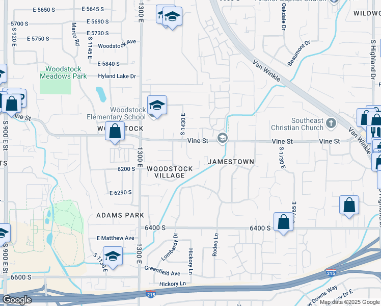 map of restaurants, bars, coffee shops, grocery stores, and more near 6149 Vineway Circle East in Salt Lake City