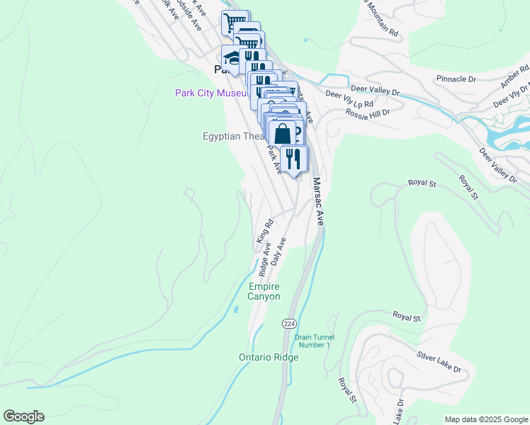 map of restaurants, bars, coffee shops, grocery stores, and more near 115 Sampson Avenue in Park City