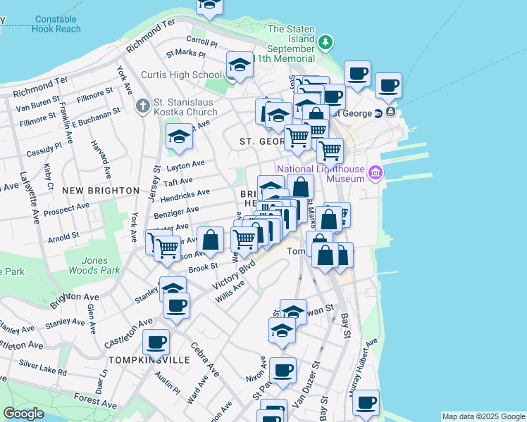 map of restaurants, bars, coffee shops, grocery stores, and more near in Staten Island