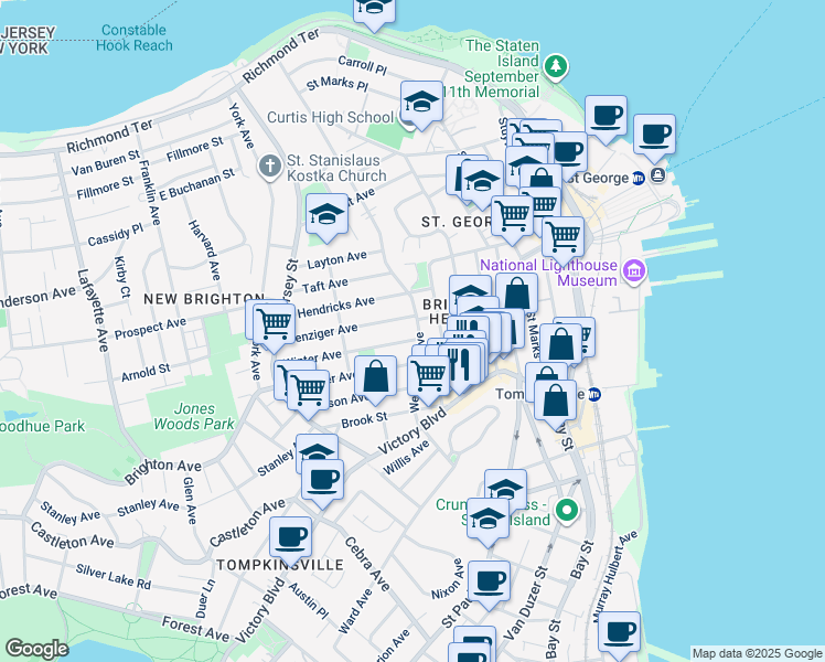 map of restaurants, bars, coffee shops, grocery stores, and more near 354 Westervelt Avenue in Staten Island