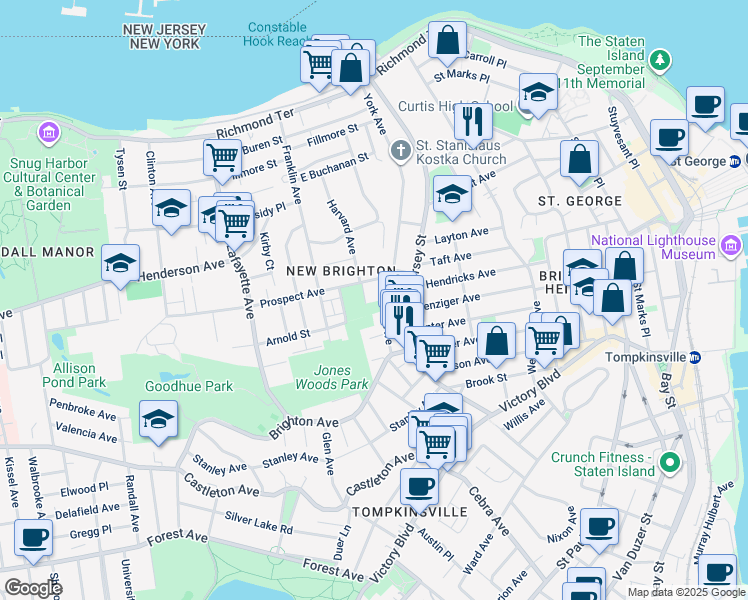 map of restaurants, bars, coffee shops, grocery stores, and more near 171 Harvard Avenue in Staten Island
