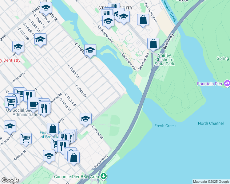 map of restaurants, bars, coffee shops, grocery stores, and more near 10583 Flatlands 10th Street in Brooklyn