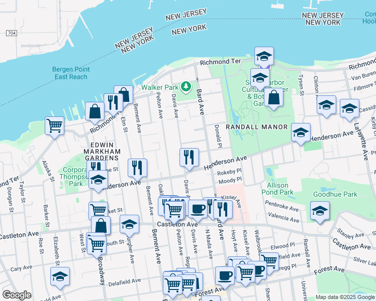 map of restaurants, bars, coffee shops, grocery stores, and more near 99 Walnut Street in Staten Island