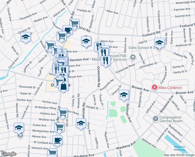 map of restaurants, bars, coffee shops, grocery stores, and more near 2949 Oceanside Road in Oceanside