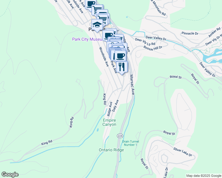 map of restaurants, bars, coffee shops, grocery stores, and more near 117 Norfolk Avenue in Park City