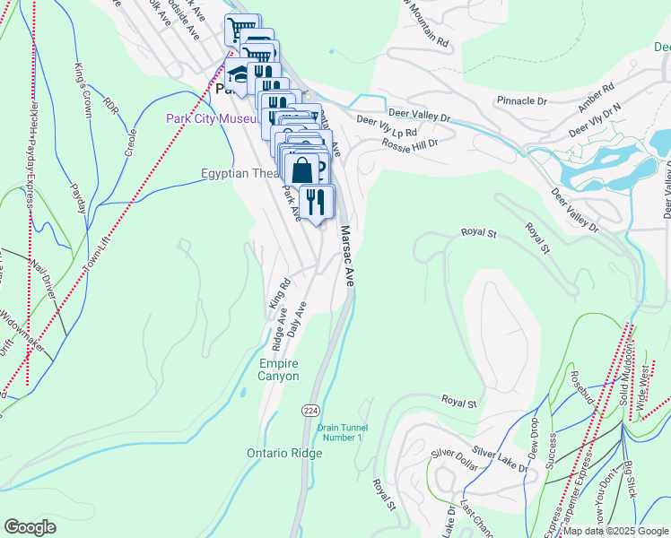 map of restaurants, bars, coffee shops, grocery stores, and more near 22 Prospect Avenue in Park City