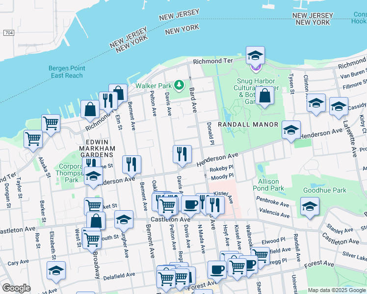 map of restaurants, bars, coffee shops, grocery stores, and more near 99 Walnut St in Staten Island
