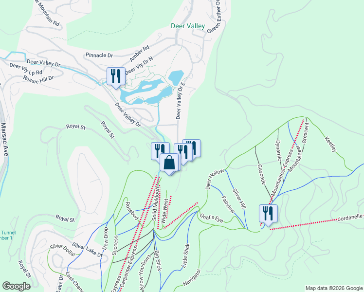 map of restaurants, bars, coffee shops, grocery stores, and more near 2470 Deer Valley Drive East in Park City