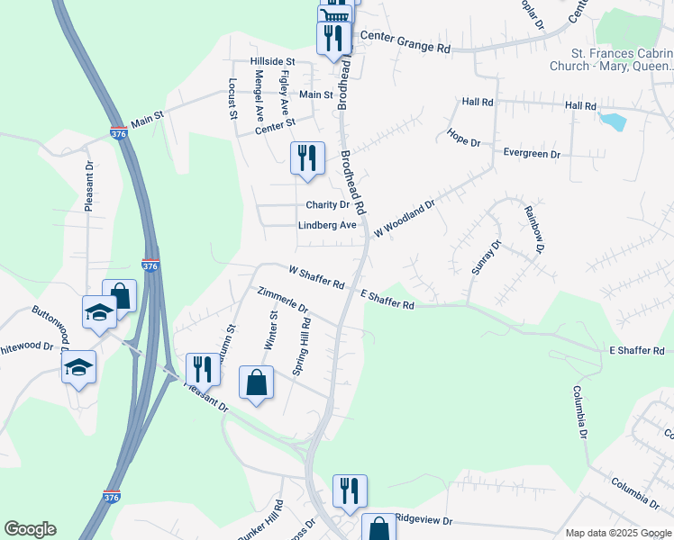 map of restaurants, bars, coffee shops, grocery stores, and more near 106 W Shaffer Rd in Aliquippa