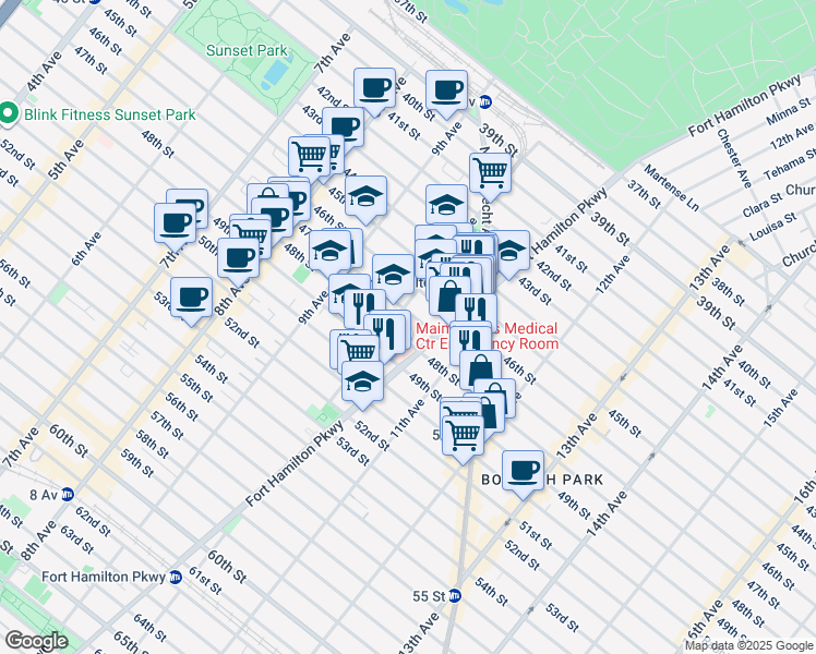 map of restaurants, bars, coffee shops, grocery stores, and more near 4723 10th Avenue in Brooklyn