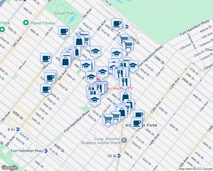 map of restaurants, bars, coffee shops, grocery stores, and more near 4723 10th Avenue in Brooklyn