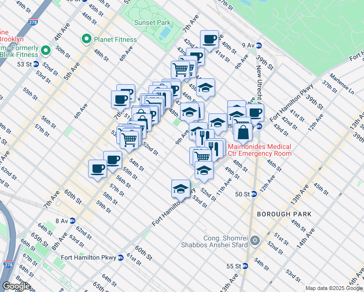 map of restaurants, bars, coffee shops, grocery stores, and more near 917 50th Street in Brooklyn