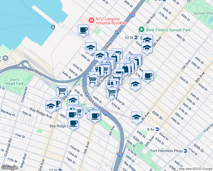 map of restaurants, bars, coffee shops, grocery stores, and more near 413 62nd Street in Brooklyn