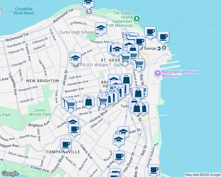 map of restaurants, bars, coffee shops, grocery stores, and more near in Staten Island