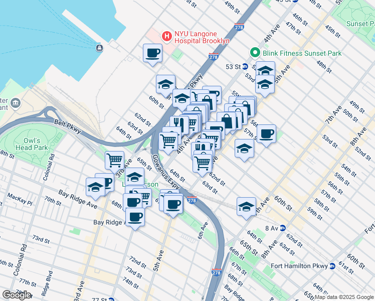 map of restaurants, bars, coffee shops, grocery stores, and more near 413 62nd Street in Brooklyn