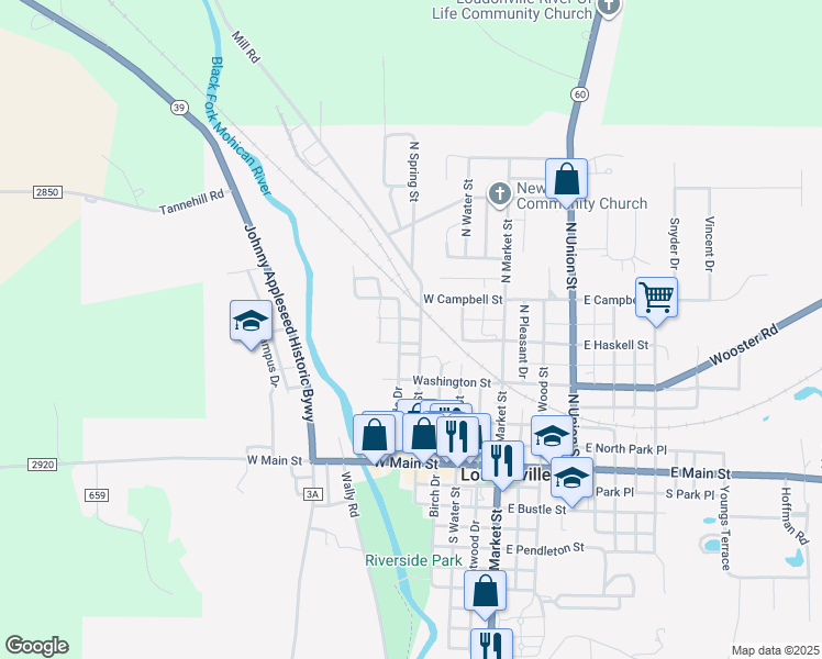 map of restaurants, bars, coffee shops, grocery stores, and more near 410 Riverside Drive in Loudonville