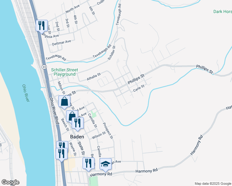 map of restaurants, bars, coffee shops, grocery stores, and more near 443 Murphy Avenue in Baden