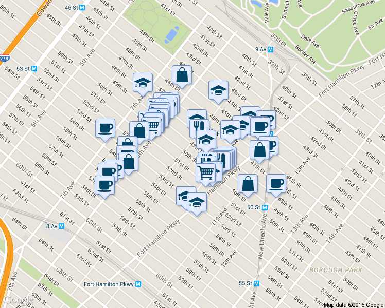 map of restaurants, bars, coffee shops, grocery stores, and more near 917 50th Street in Brooklyn